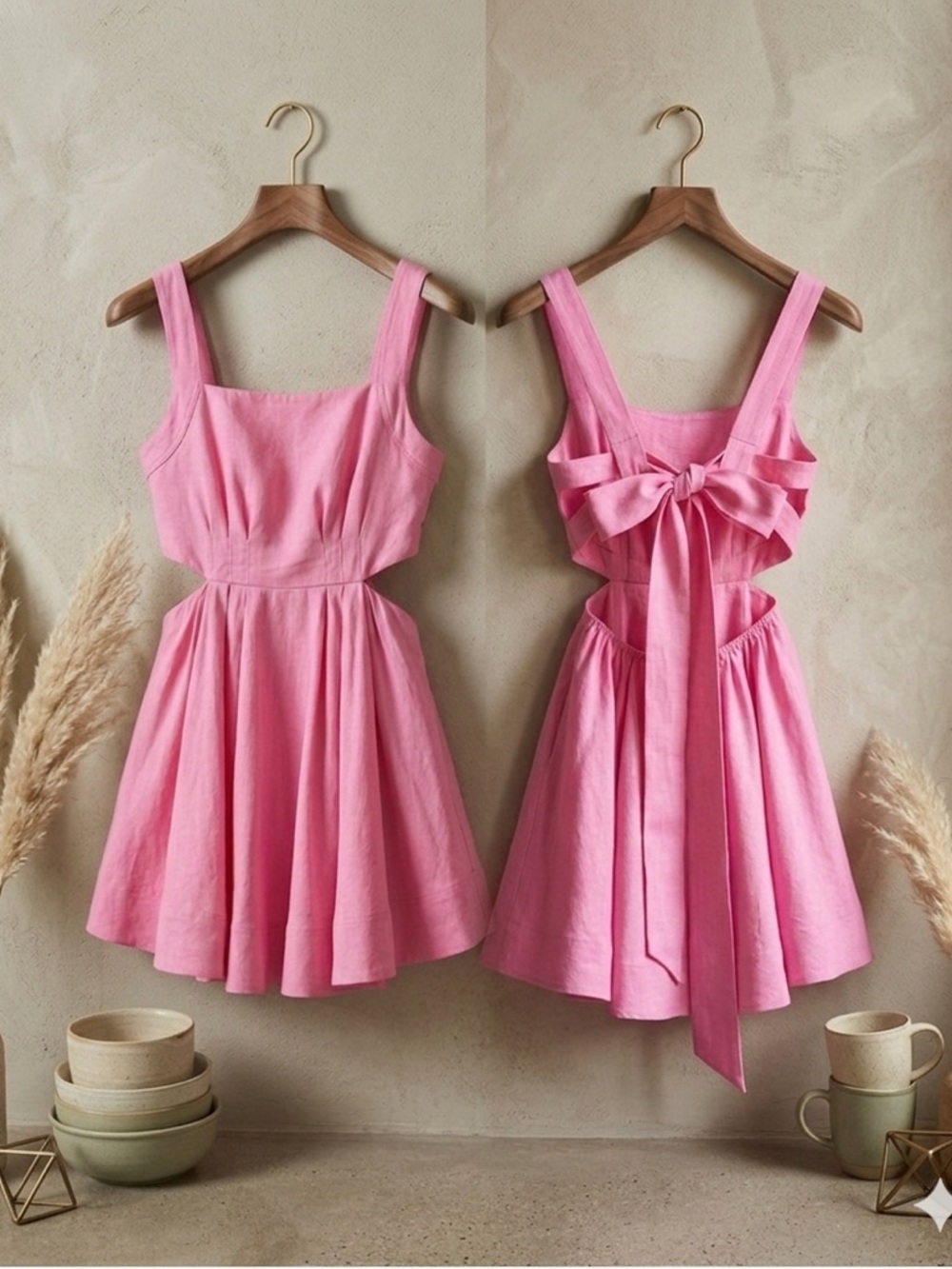 Aje Clara Pink Tie Back Cutout Linen Mini Dress NWT Size 8